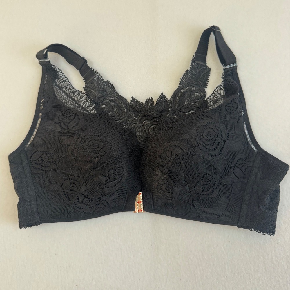 Romantic Coquette Floral Lace Front Close Bra Womens 38/85 Black